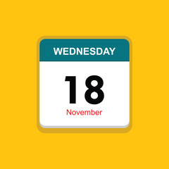 november 18 wednesday icon with yellow background, calender icon