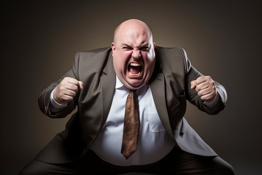 angry screaming obese businessman looking at camera - Powered by Adobe