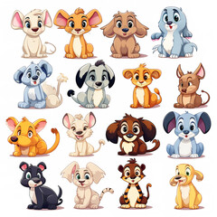 cute animals dog lion zoo teddy cartoon clipart style vector illustrator hd resolution large size quality ai gen 