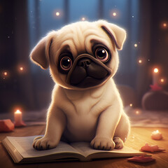 cute pug cartoon clipart style vector illustrator hd resolution large size quality ai gen 