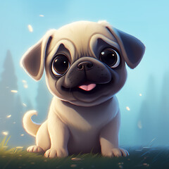 cute pug cartoon clipart style vector illustrator hd resolution large size quality ai gen 