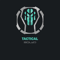 Futuristic Sci Fi Hud Futuristic Military Frame Logo Tactical Squad Icon Element Metallic Scull Circle Gray Vector Design