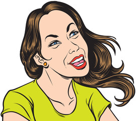 good mood woman smile and laugh happily. Pop art retro hand drawn style design illustrations. transparent background