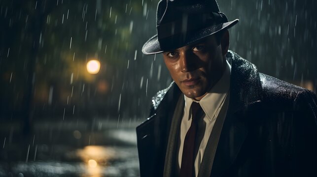 Schatten der Wahrheit: Regenverhangener Detektiv mit Hut