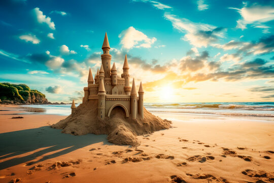 medieval castle made with sand on the beach
