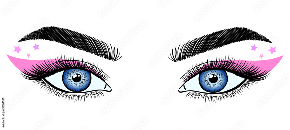 Poster female eyes with pink makeup