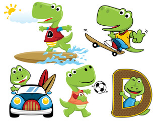 Group of funny dinosaur cartoon in different activities