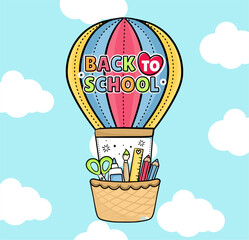 A colorful hot air balloon with the words back to school written on it
