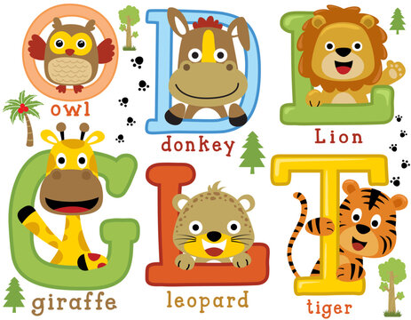 Group of cute animals cartoon with alphabet