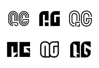 Set of letter QG logos. Abstract logos collection with letters. Geometrical abstract logos