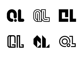 Set of letter QL logos. Abstract logos collection with letters. Geometrical abstract logos