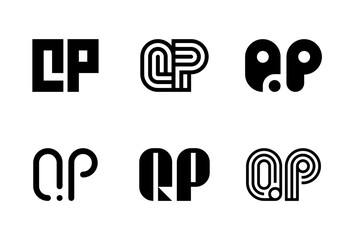 Set of letter QP logos. Abstract logos collection with letters. Geometrical abstract logos