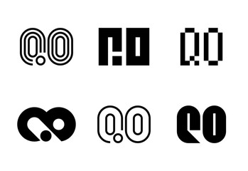 Set of letter QO logos. Abstract logos collection with letters. Geometrical abstract logos