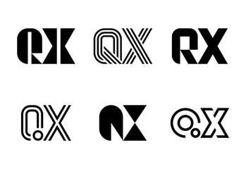 Set of letter QX logos. Abstract logos collection with letters. Geometrical abstract logos