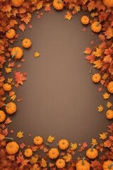 Autumn background with pumpkin. Leaf frame with pumpkins. Autumn and Halloween theme. Generative AI.