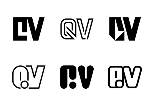 Set of letter QV logos. Abstract logos collection with letters. Geometrical abstract logos