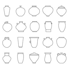 Old vases and jugs icons set. Vector illustration pots in line style for design
