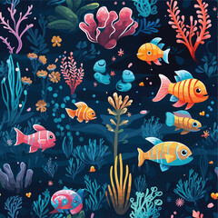 Marine Life Underwater Cartoon Seamless Pattern 01