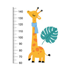 Growth Ruler with Cute Giraffe Animal at Kids Height Meter Vector Illustration