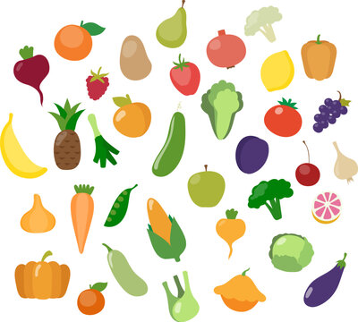 Cartoon fruits vector clipart collection. Fruit icons isolated on white background