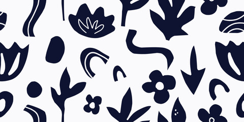 Vector seamless minimalistic pattern with abstract plants. For printing and design on fabric, paper, wallpaper, etc.