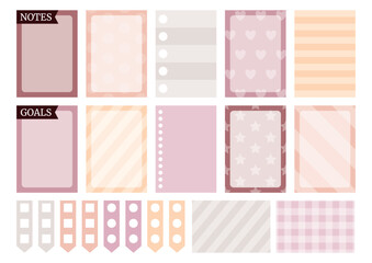 Soft colorful weekly planner stickers set with flowers silhouette for agenda, notebook, diary. A5 format.