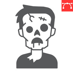 Zombie glyph icon, halloween and holiday, monster vector icon, death man vector graphics, editable stroke solid sign, eps 10.