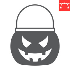Halloween basket glyph icon, halloween and holiday, halloween bucket vector icon, creepy bag vector graphics, editable stroke solid sign, eps 10.