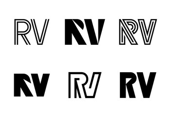 Set of letter RV logos. Abstract logos collection with letters. Geometrical abstract logos