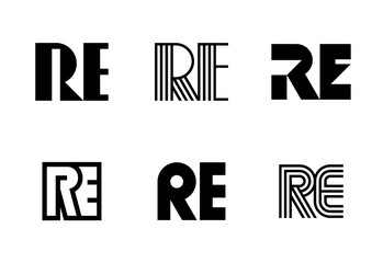 Set of letter RE logos. Abstract logos collection with letters. Geometrical abstract logos