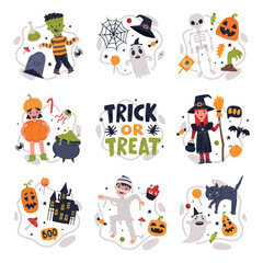 Halloween Trick or Treat Night Party Object and Elements Vector Set