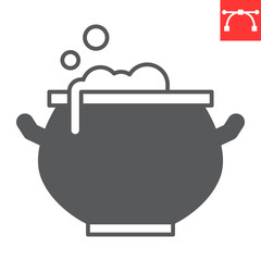 Witch pot glyph icon, halloween and holiday, cauldron vector icon, potion vector graphics, editable stroke solid sign, eps 10.