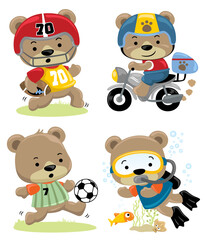 Vector set of funny bear cartoon sports activity