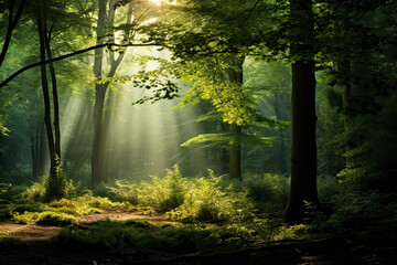 Obraz premium Misty morning forest background