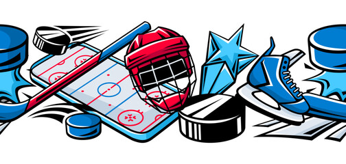 Naklejka premium Pattern with hockey items. Sport club illustration. Healthy lifestyle background.
