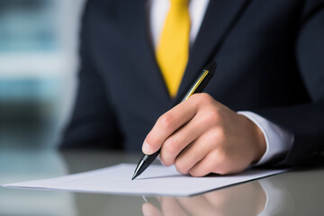 Close-up of a businesswoman signing a contract with a pen