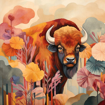 American buffelo illustration, painted botanical artwork