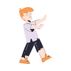 Happy Redhead Boy at Halloween Party Walking in Zombie Costume Vector Illustration