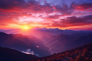 Pink and orange sunset over mountains