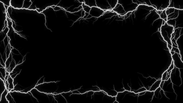 Frame of lightnings on black background 8k