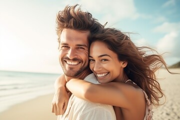 happy loving couple enjoying on the beach