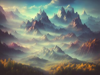 Mountains landscape. AI generated illustration