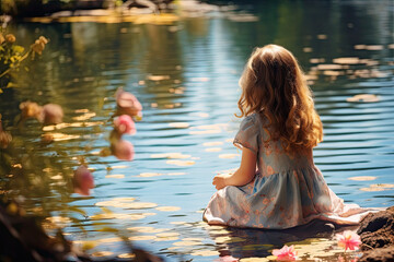 Little girl  near the lake
