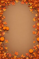 Naklejka na ściany i meble Autumn background with pumpkin. Leaf frame with pumpkins. Autumn and Halloween theme. Generative AI.