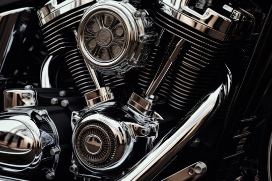 Close up view of a shiny motorcycle engine, AI Generated
