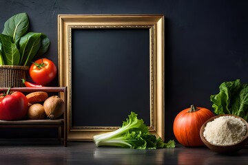 Frame of fresh vegetables, lettuce leaves, healthy ingredients for detox, with copy space