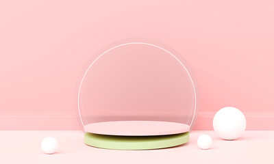 3d render, Minimal empty podium platform background for mock up, pedestal for product or cosmetic showing scene, pastel and warm colorful tone, abstract geometric studio.