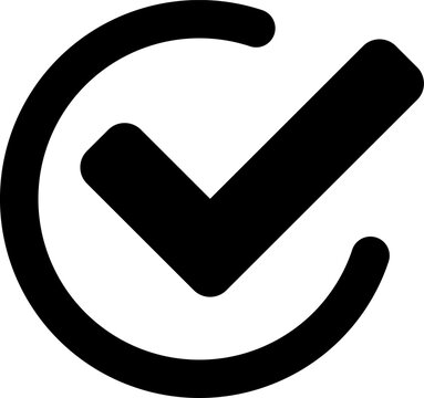 Round Yes or Right or Approved Accepted Icon Sign with Checkmark Tick in Black Circle. Vector Image.