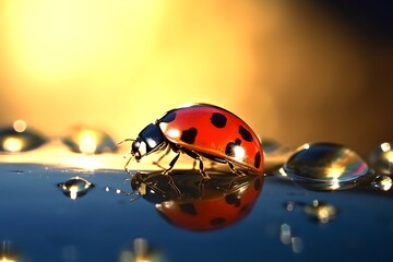 Naklejka premium Ladybug on a flower, generative ai