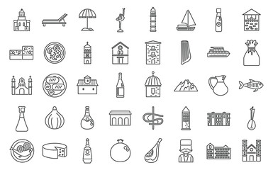 Montenegro icons set outline vector. Country area. Atlas travel